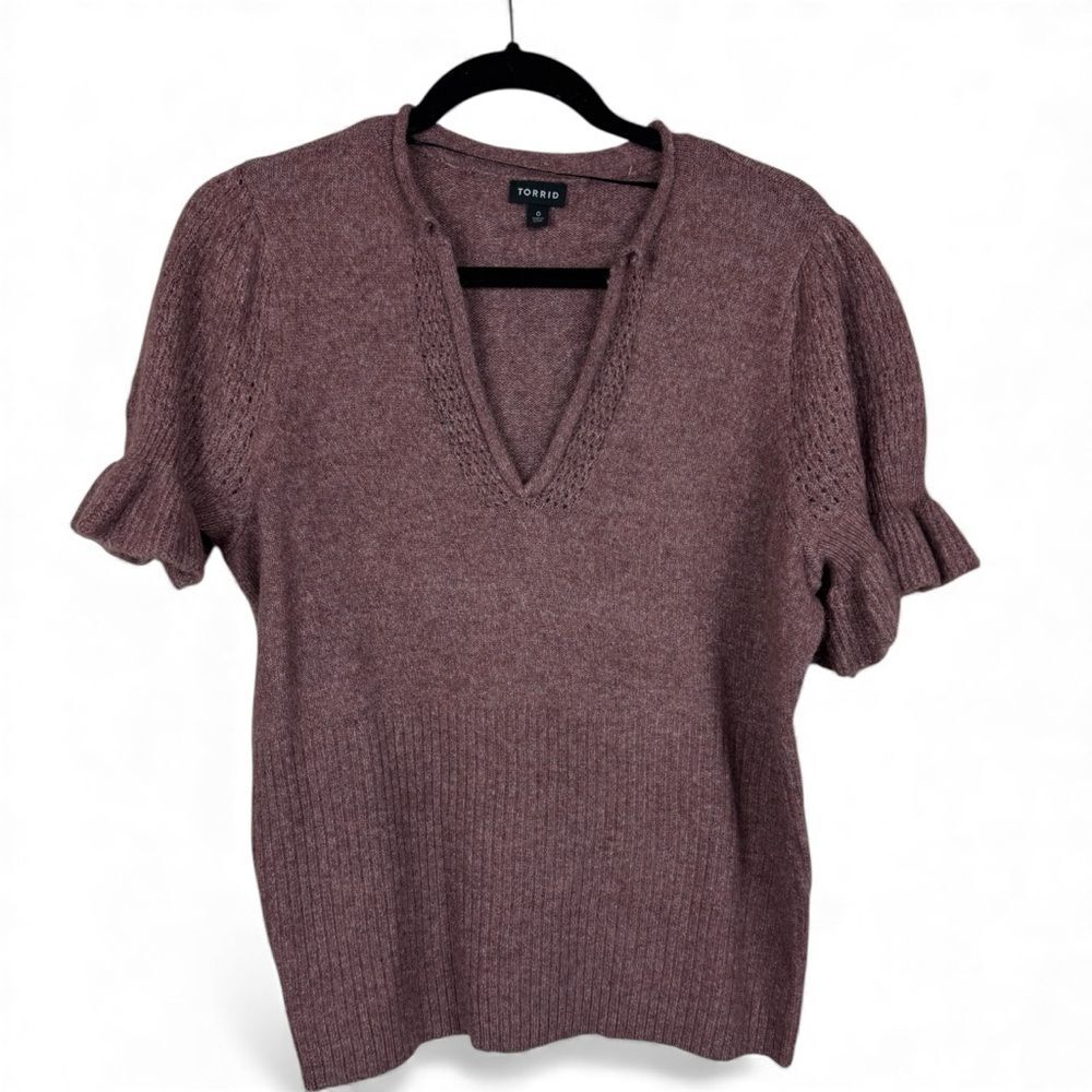 Torrid Vegan Cashmere V-Neck Ruffle Elbow Sleeve Pullover Sweater SZ 0X